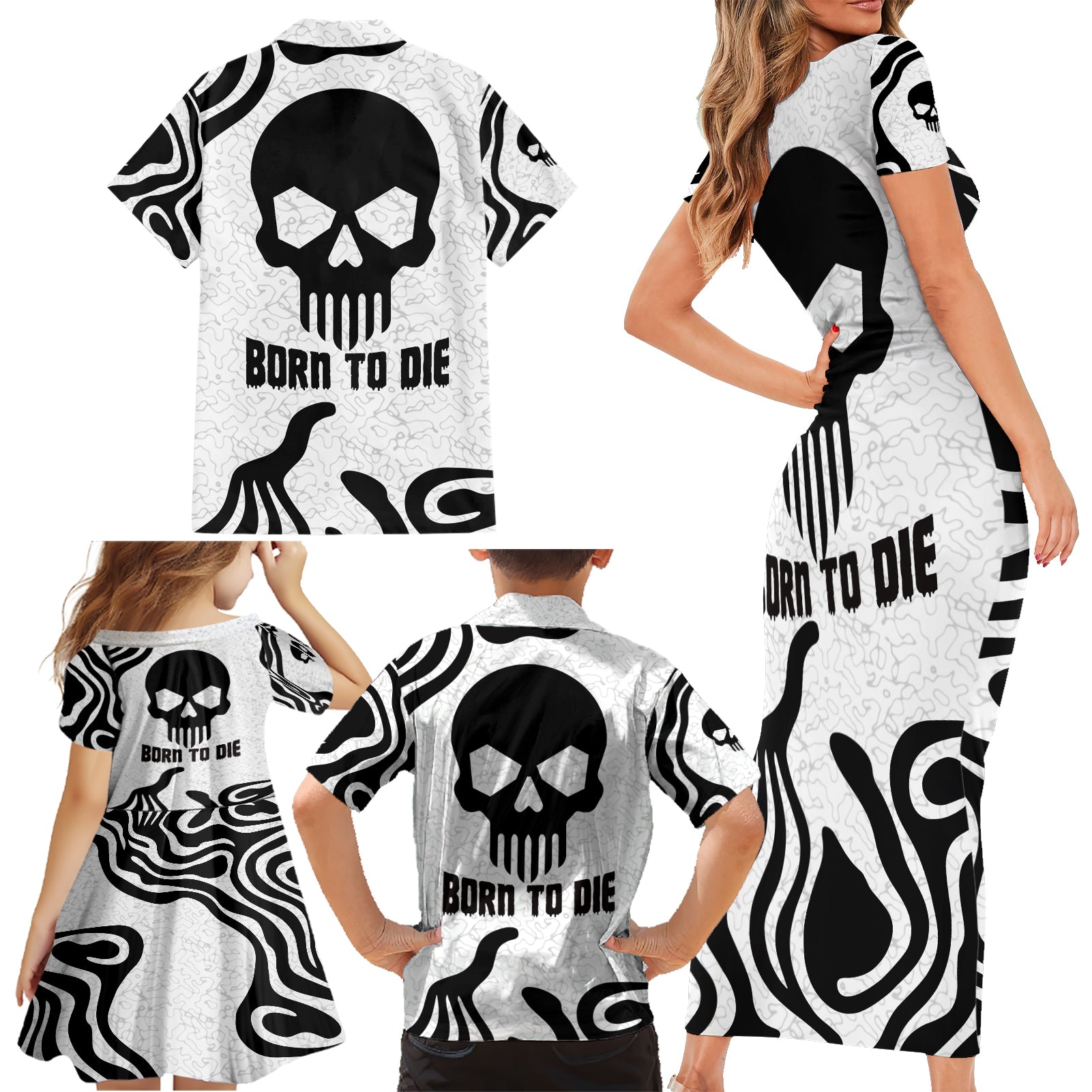 Skull Family Matching Short Sleeve Bodycon Dress and Hawaiian Shirt Born To Die - Wonder Print Shop