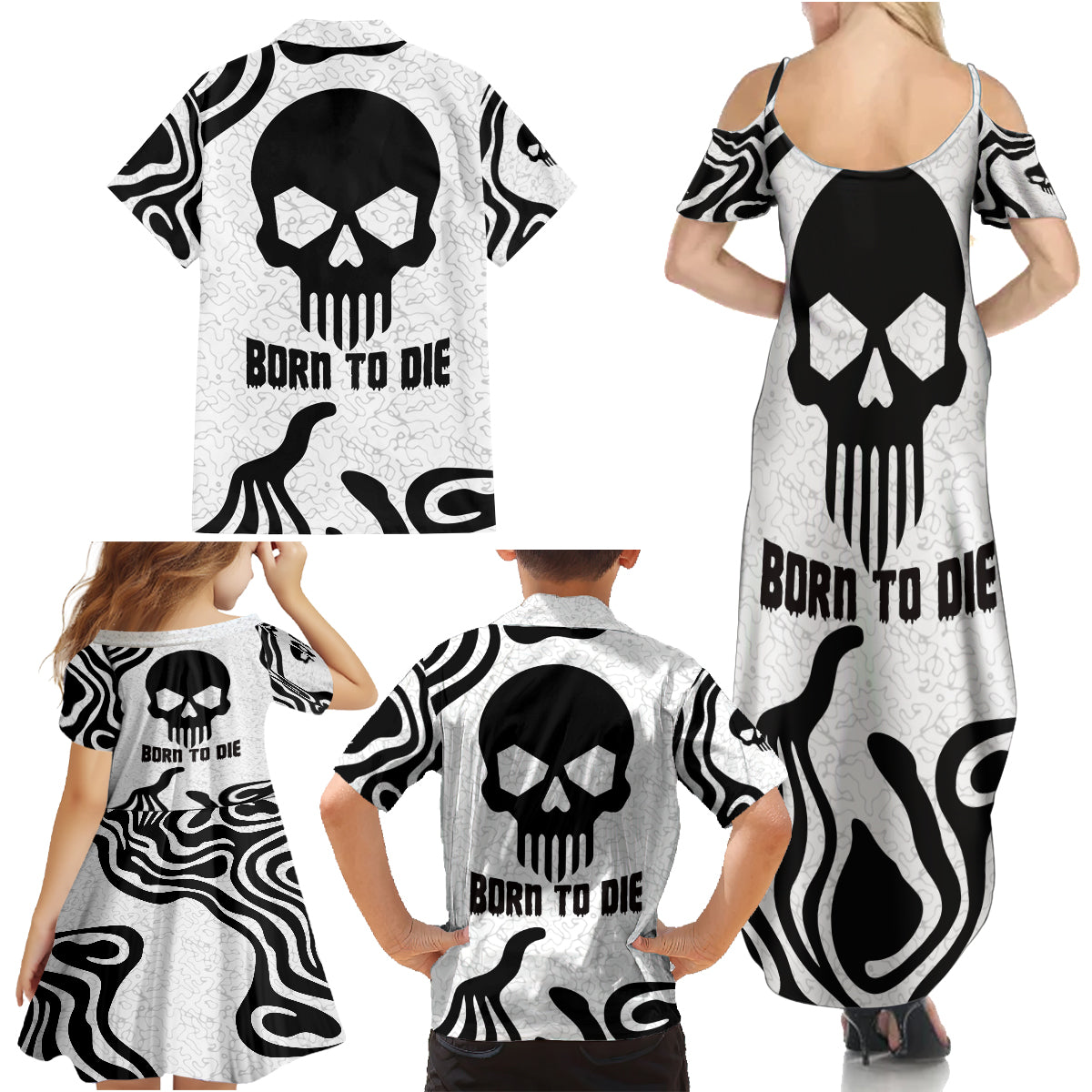 Skull Family Matching Summer Maxi Dress and Hawaiian Shirt Born To Die - Wonder Print Shop