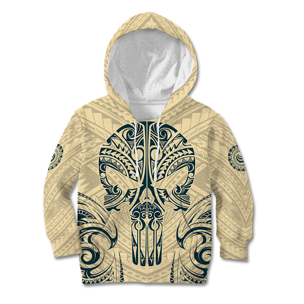 Polynesian Kid Hoodie Warrior Skull with Tribal Patterns Tattoo Design - Wonder Print Shop