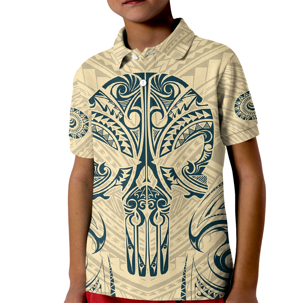 Polynesian Kid Polo Shirt Warrior Skull with Tribal Patterns Tattoo Design - Wonder Print Shop