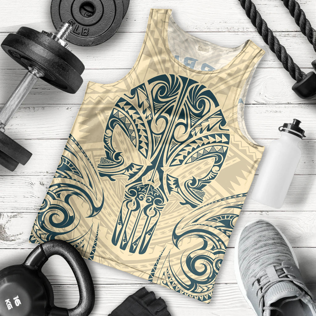 Polynesian Men Tank Top Warrior Skull with Tribal Patterns Tattoo Design - Wonder Print Shop