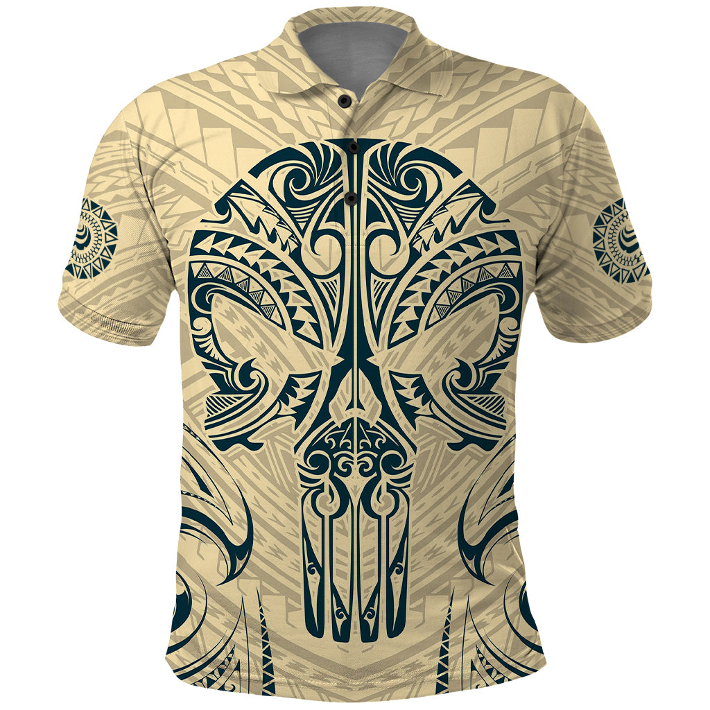 Polynesian Polo Shirt Warrior Skull with Tribal Patterns Tattoo Design - Wonder Print Shop