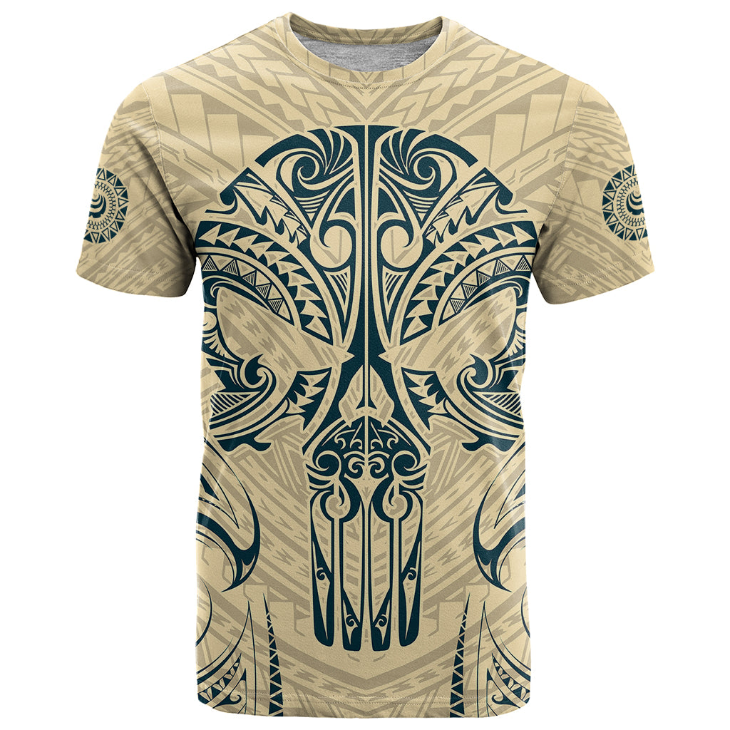 Polynesian T Shirt Warrior Skull with Tribal Patterns Tattoo Design - Wonder Print Shop