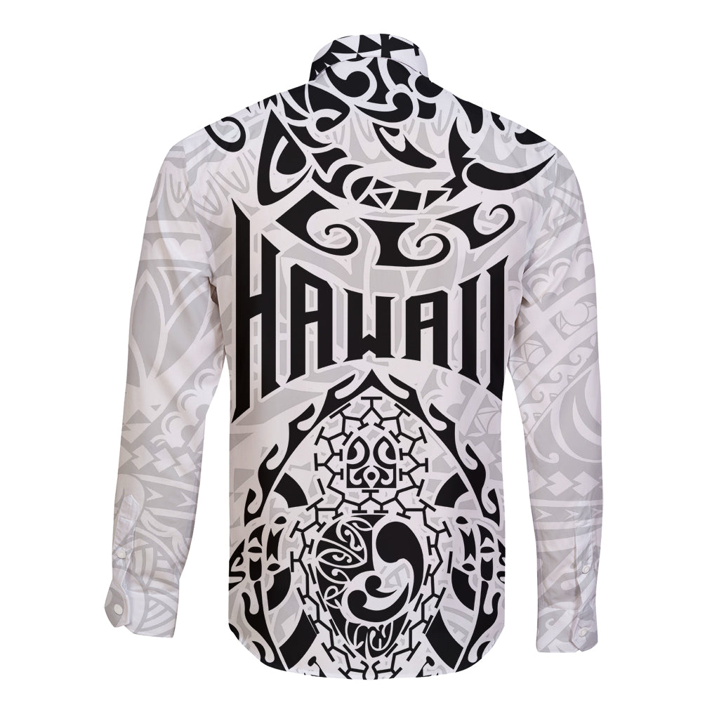 Long sleeve button shirt with back HAWAII print and Polynesian turtle artwork