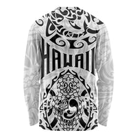 Unisex long-sleeve shirt, black-and-white back with 'HAWAII' and turtle motif