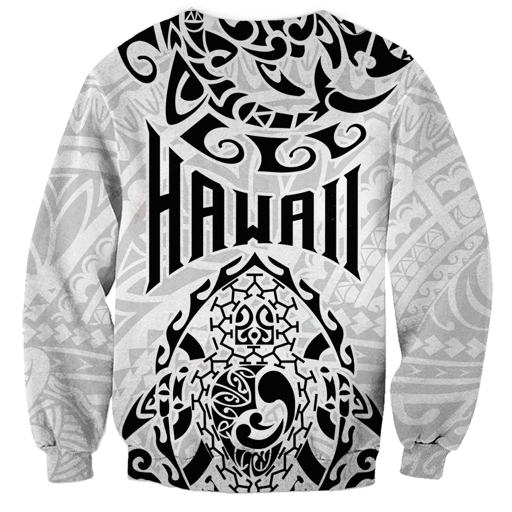 Black and white Hawaii text turtle graphic sweatshirt, long sleeves and crew neck
