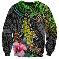 Unisex sweatshirt with whale and compass graphic, green-blue-yellow gradient pattern