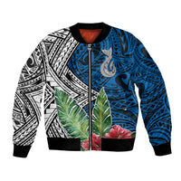 Unisex bomber jacket with multicolor whale and hibiscus floral print, zip front