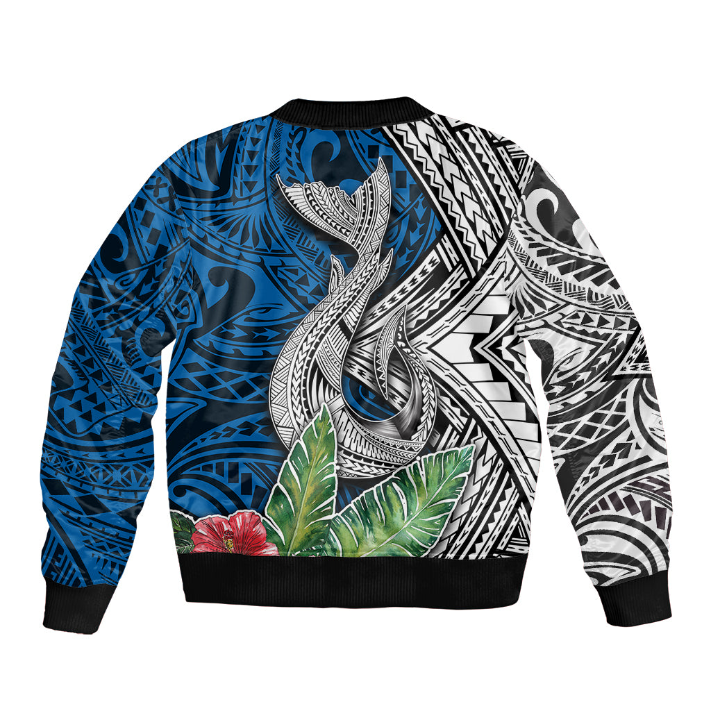 Unisex bomber jacket, multicolor whale motif with tribal geometric back print
