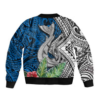 Unisex bomber jacket, multicolor whale motif with tribal geometric back print