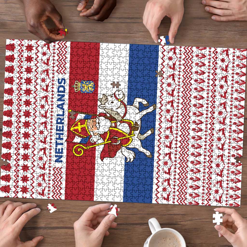 Netherlands Christmas Puzzle with Sinterklaas Horse Dutch Flag and Festive Knit Pattern - Wonder Print Shop