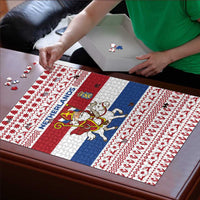 Netherlands Christmas Puzzle with Sinterklaas Horse Dutch Flag and Festive Knit Pattern - Wonder Print Shop