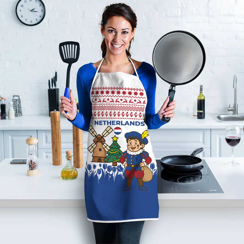 Netherlands Christmas Apron with Christmas Tree Windmill Piet Character and Tulip Pattern - Wonder Print Shop