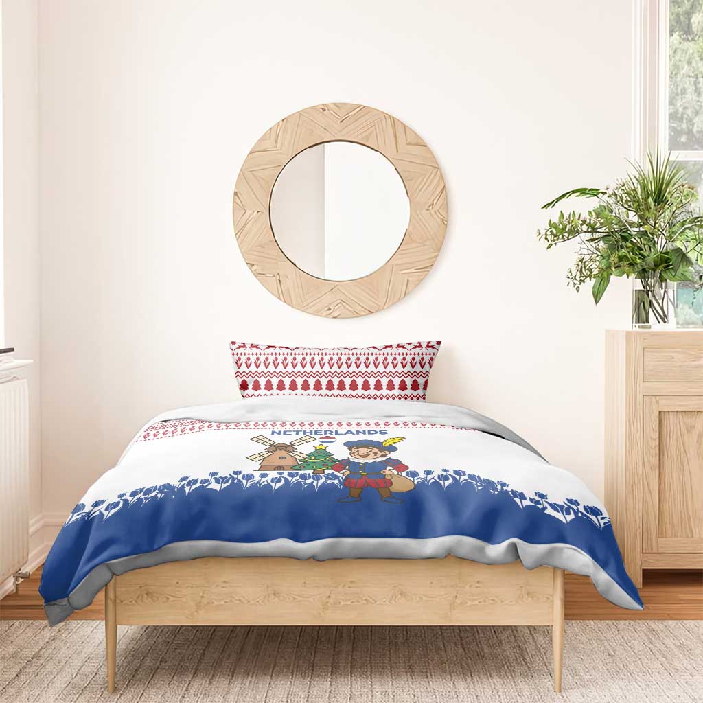 Netherlands Christmas Bedding Set with Christmas Tree Windmill Piet Character and Tulip Pattern - Wonder Print Shop