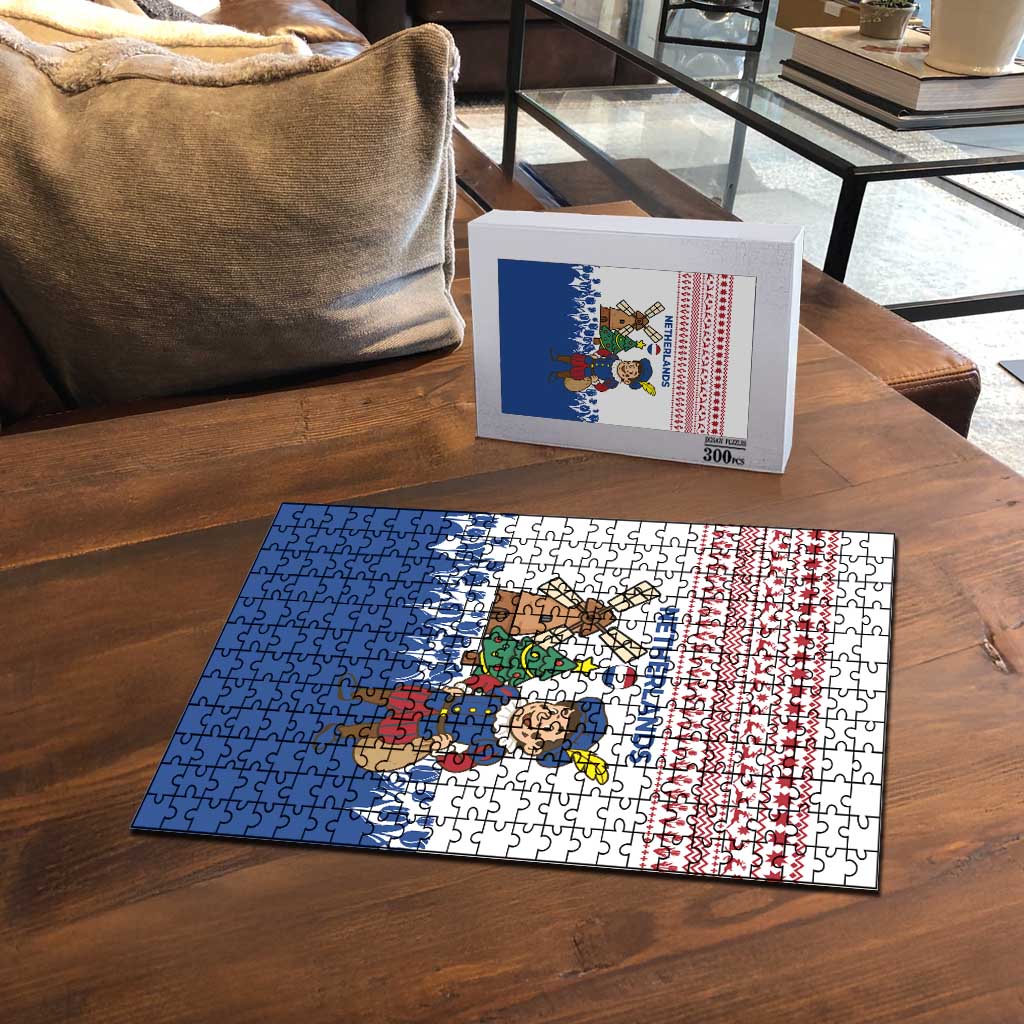 Netherlands Christmas Puzzle with Christmas Tree Windmill Piet Character and Tulip Pattern - Wonder Print Shop