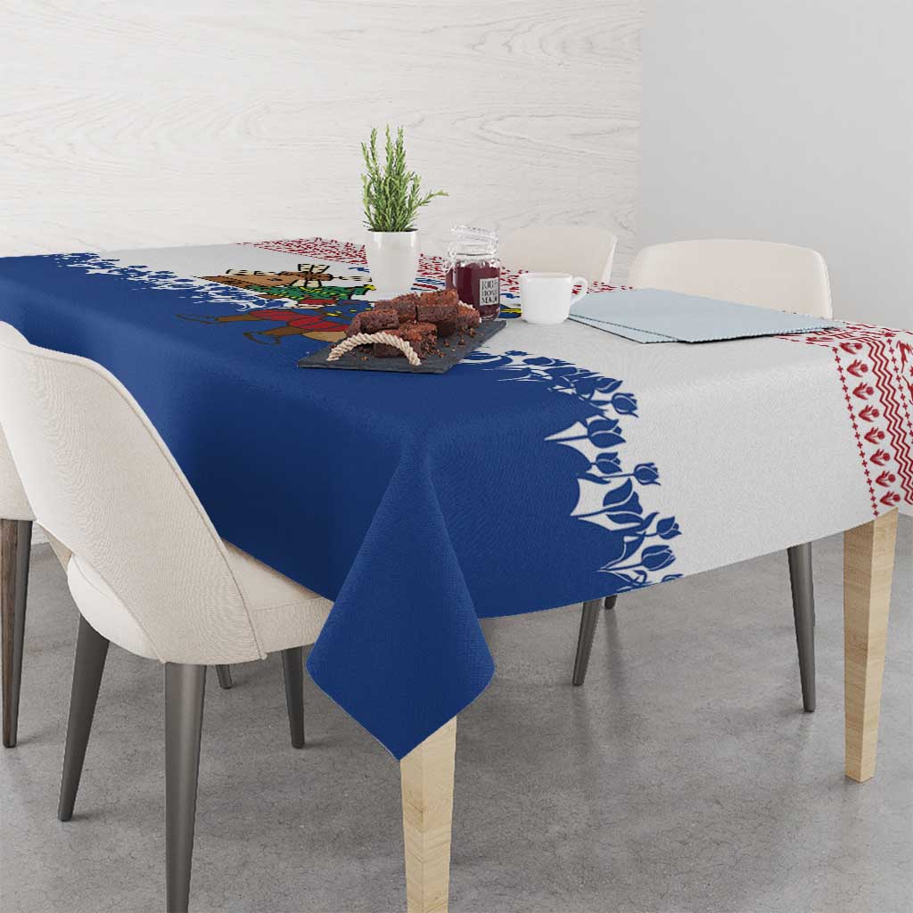 Netherlands Christmas Tablecloth with Christmas Tree Windmill Piet Character and Tulip Pattern - Wonder Print Shop