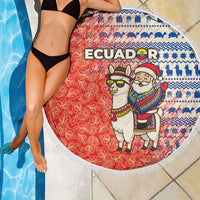 Ecuador Christmas Beach Blanket with Santa Riding Llama Traditional Patterns and Rose Design - Wonder Print Shop