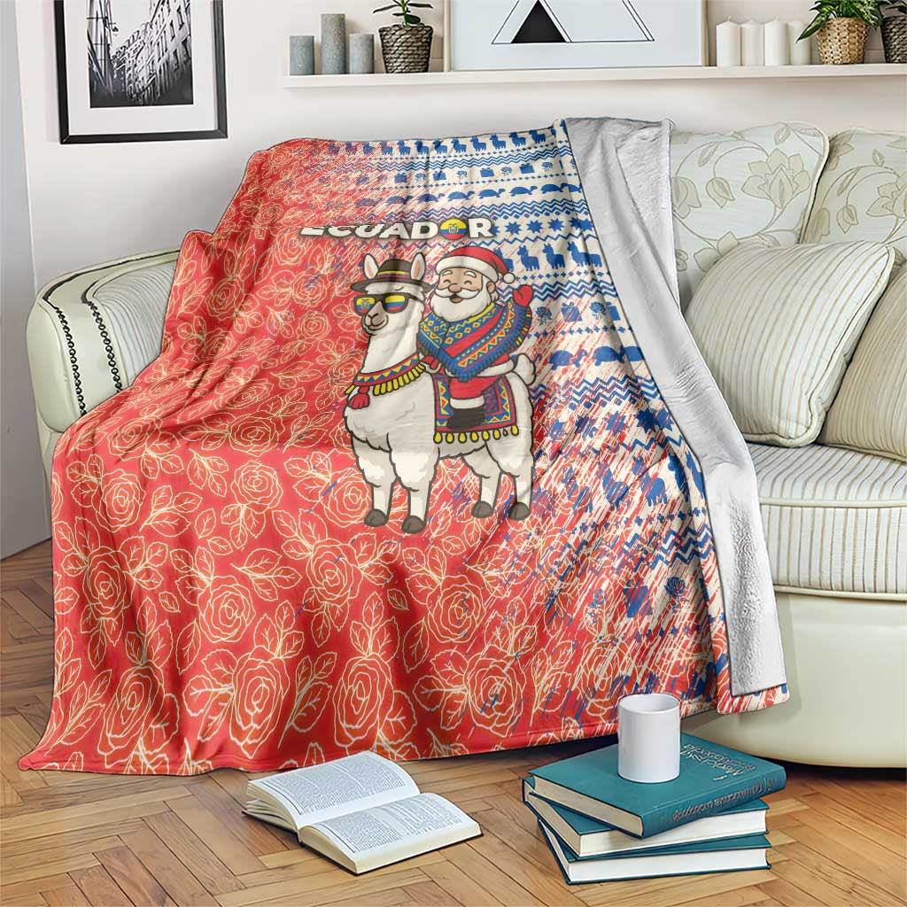 Ecuador Christmas Blanket with Santa Riding Llama Traditional Patterns and Rose Design - Wonder Print Shop