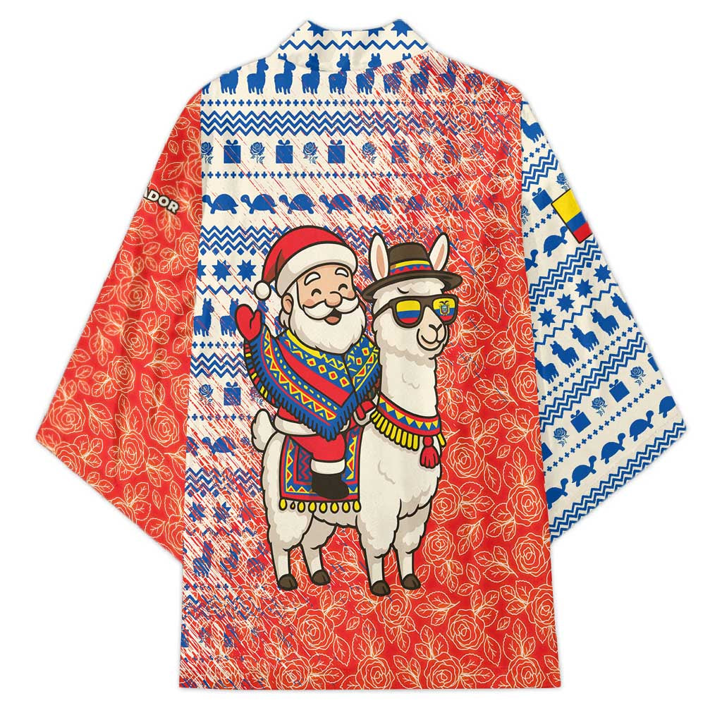 Ecuador Christmas Kimono with Santa Riding Llama Traditional Patterns and Rose Design - Wonder Print Shop