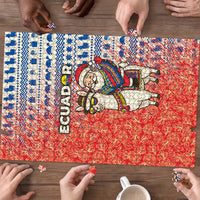 Ecuador Christmas Puzzle with Santa Riding Llama Traditional Patterns and Rose Design - Wonder Print Shop