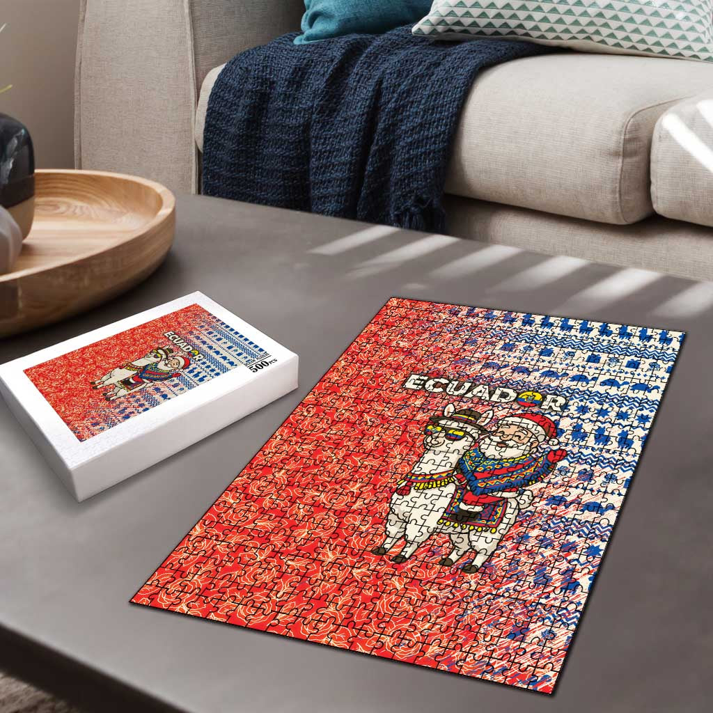 Ecuador Christmas Puzzle with Santa Riding Llama Traditional Patterns and Rose Design - Wonder Print Shop