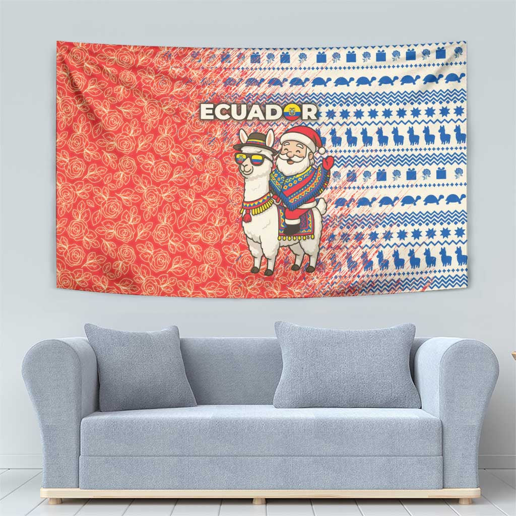 Ecuador Christmas Tapestry with Santa Riding Llama Traditional Patterns and Rose Design - Wonder Print Shop