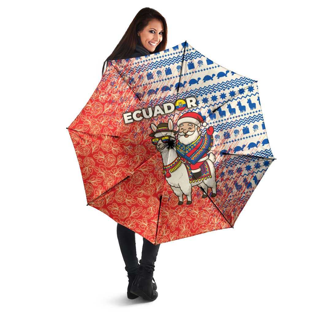 Ecuador Christmas Umbrella with Santa Riding Llama Traditional Patterns and Rose Design - Wonder Print Shop