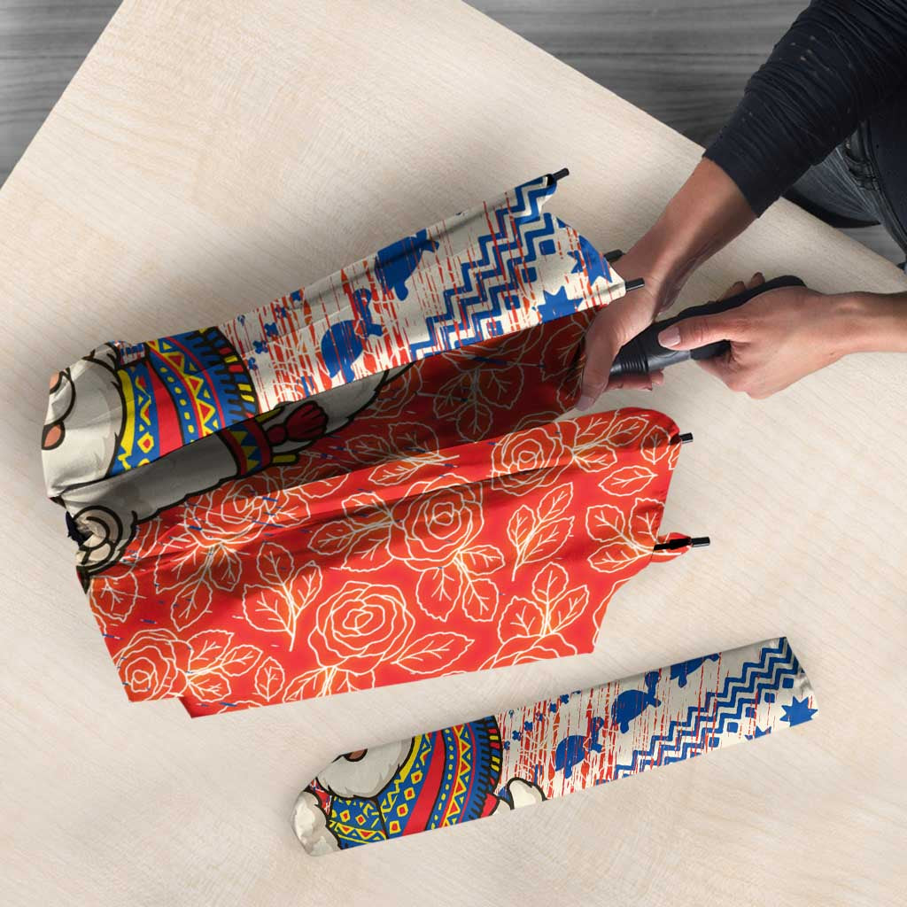 Ecuador Christmas Umbrella with Santa Riding Llama Traditional Patterns and Rose Design - Wonder Print Shop