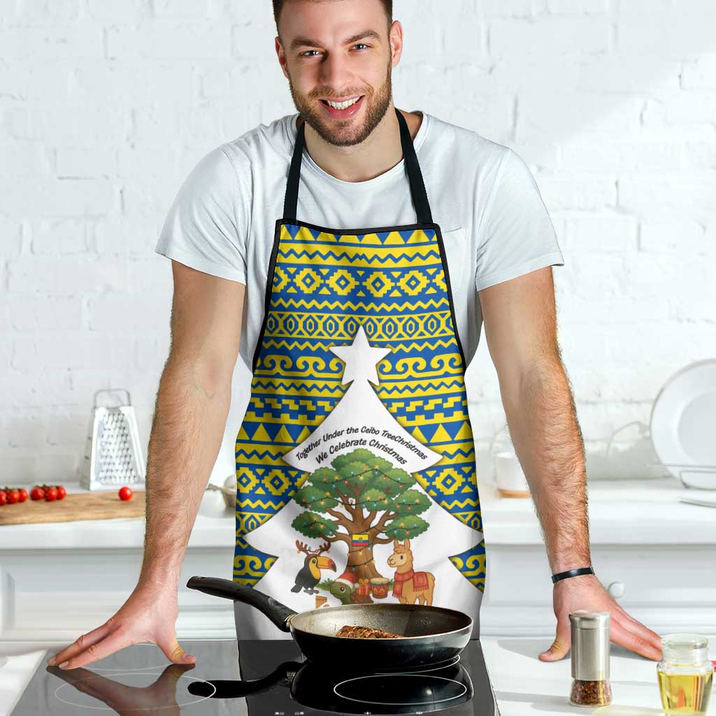 Ecuador Christmas Apron with Ceibo Tree Llama Toucan and Traditional Yellow Blue Pattern Design - Wonder Print Shop
