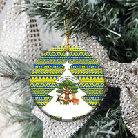 Ecuador Christmas Ceramic Ornament with Ceibo Tree Llama Toucan and Traditional Yellow Blue Pattern Design - Wonder Print Shop