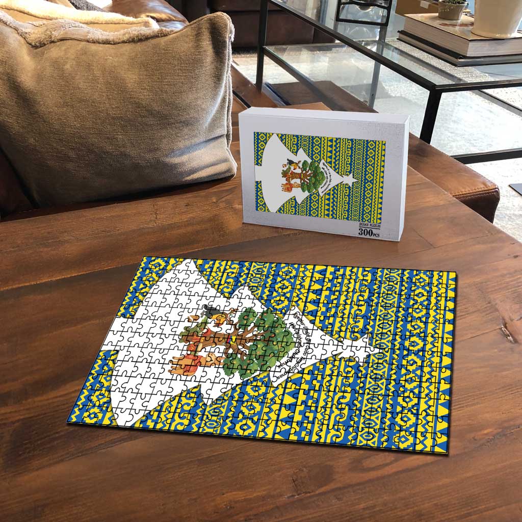 Ecuador Christmas Puzzle with Ceibo Tree Llama Toucan and Traditional Yellow Blue Pattern Design - Wonder Print Shop