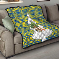 Ecuador Christmas Quilt with Ceibo Tree Llama Toucan and Traditional Yellow Blue Pattern Design - Wonder Print Shop