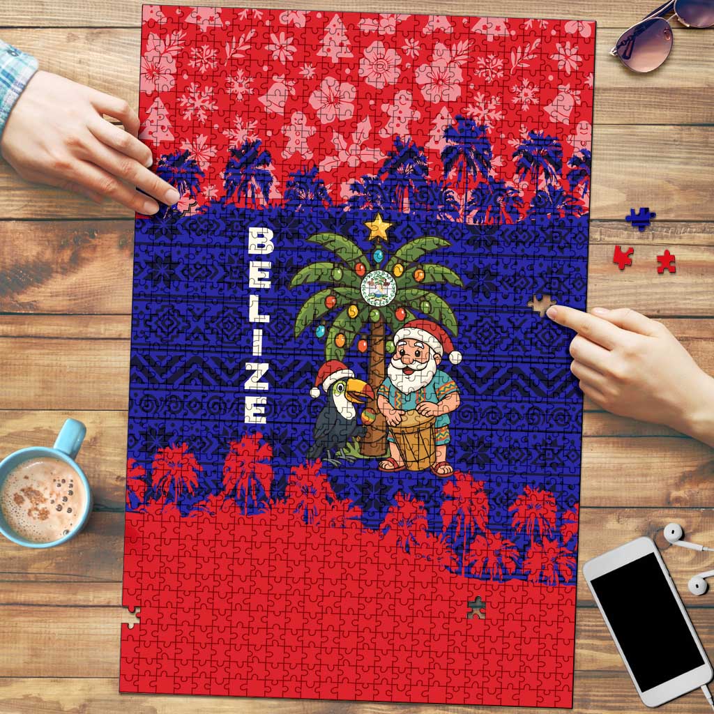 Belize Christmas Puzzle with Santa Toucan Palm Tree and Tribal Holiday Pattern - Wonder Print Shop