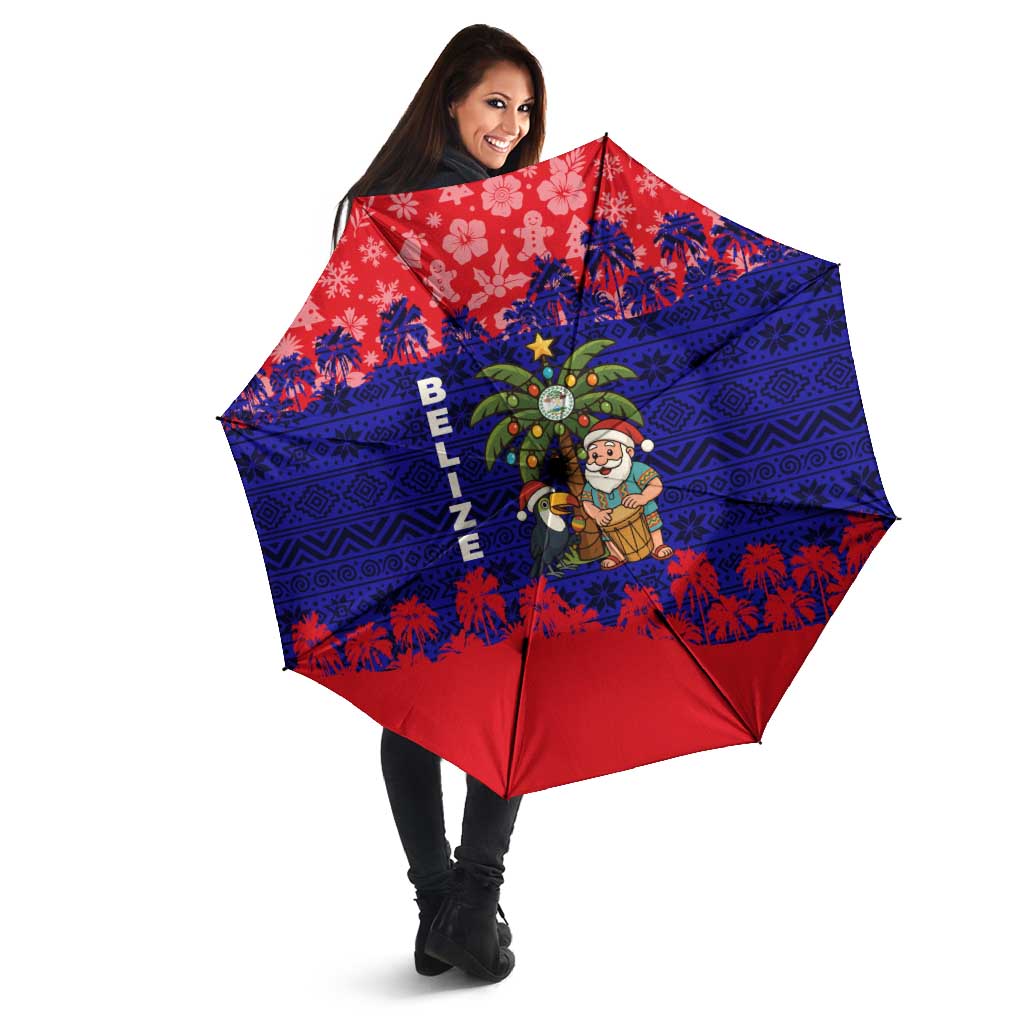Belize Christmas Umbrella with Santa Toucan Palm Tree and Tribal Holiday Pattern - Wonder Print Shop