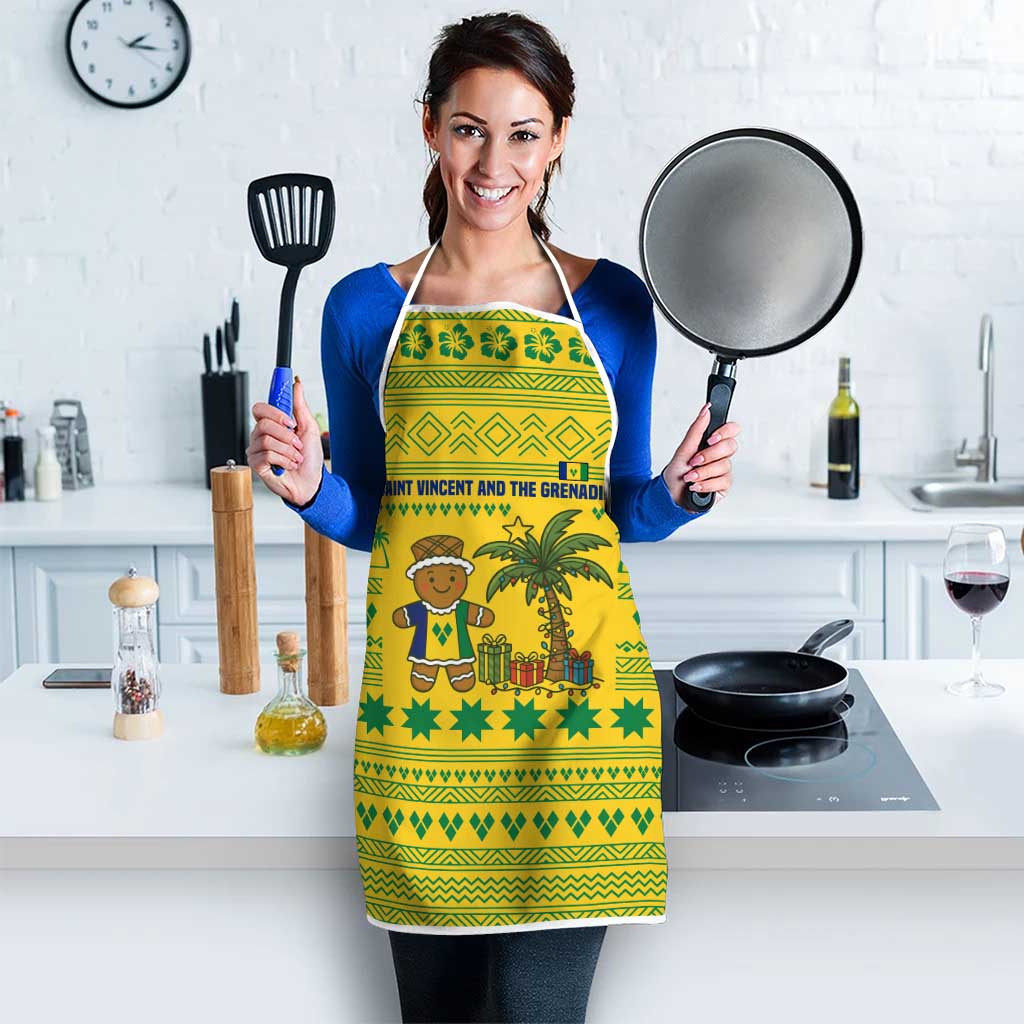Saint Vincent and the Grenadines Christmas Apron with Gingerbread Boy Palm Tree and Traditional Pattern - Wonder Print Shop