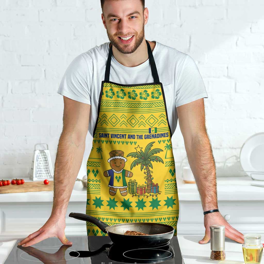 Saint Vincent and the Grenadines Christmas Apron with Gingerbread Boy Palm Tree and Traditional Pattern - Wonder Print Shop