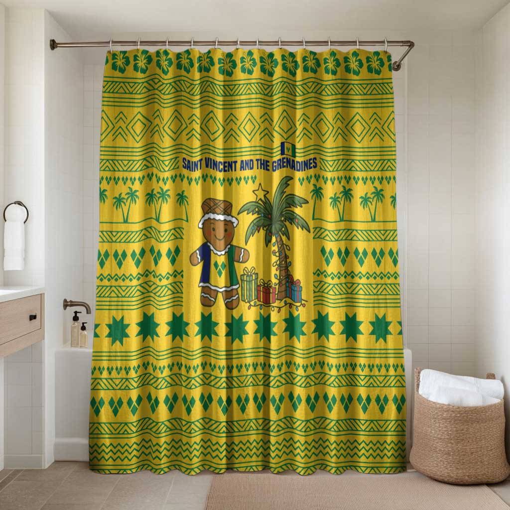 Saint Vincent and the Grenadines Christmas Bathroom Set with Gingerbread Boy Palm Tree and Traditional Pattern - Wonder Print Shop