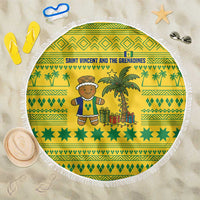 Saint Vincent and the Grenadines Christmas Beach Blanket with Gingerbread Boy Palm Tree and Traditional Pattern - Wonder Print Shop