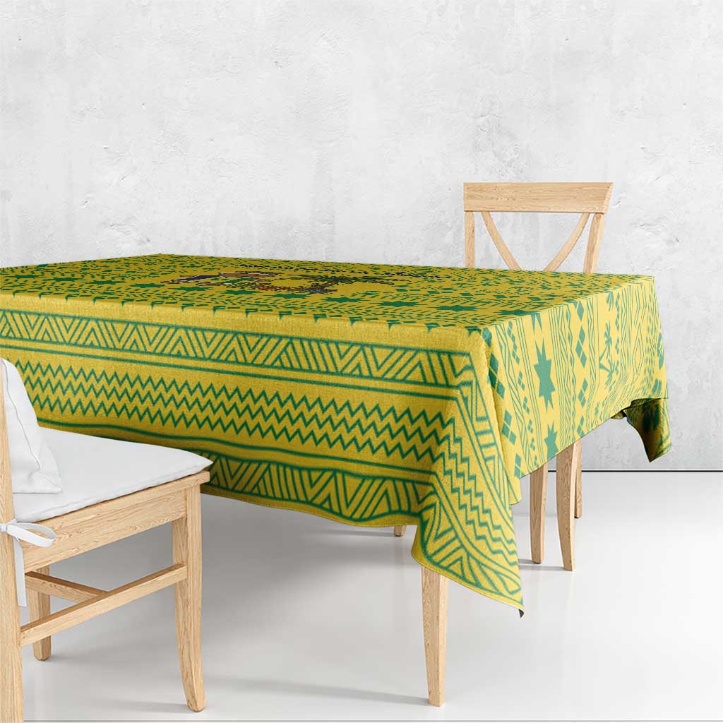 Saint Vincent and the Grenadines Christmas Tablecloth with Gingerbread Boy Palm Tree and Traditional Pattern - Wonder Print Shop