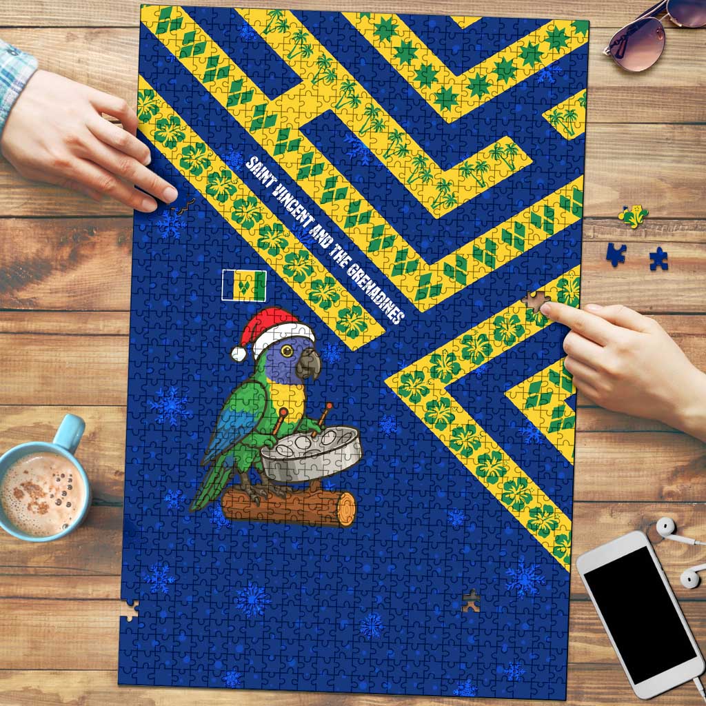 Saint Vincent and the Grenadines Christmas Puzzle with Parrot Playing Steelpan and Tropical Pattern Design - Wonder Print Shop