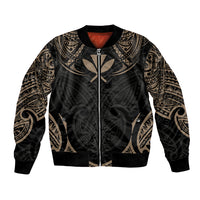 Unisex black bomber jacket with gold tattoo print, front zip, red-lined collar