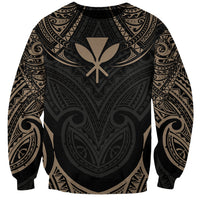 Unisex black sweatshirt with Polynesian-style gold and gray tattoo graphic, crew neck