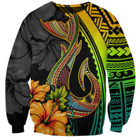 Unisex multicolor graphic sweatshirt with fish hook, hibiscus flowers, and gradient pattern