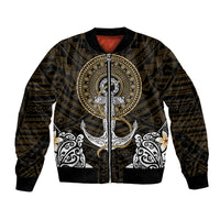 Dark bomber jacket with full-zip front and circular tribal animal emblem