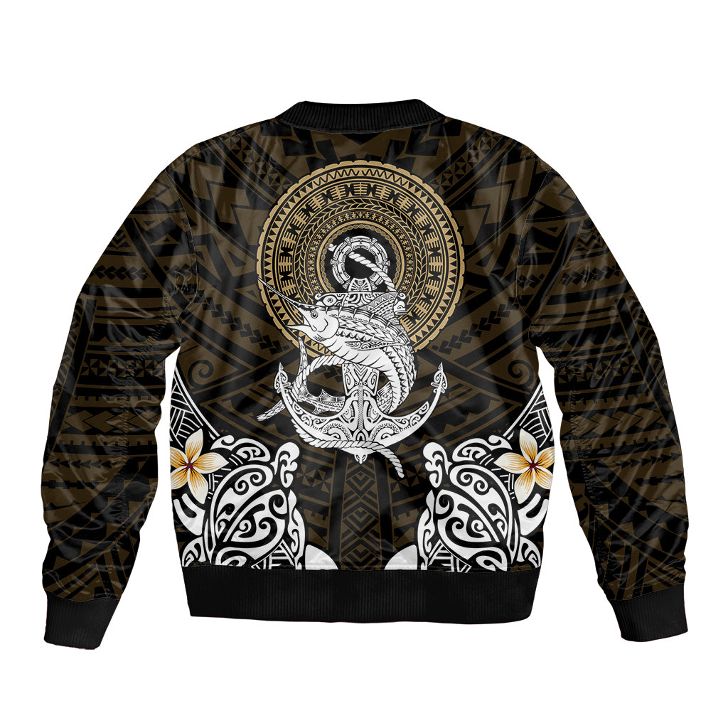 Dark bomber jacket with ribbed cuffs and large circular tribal animal graphic