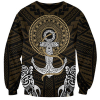 Unisex sweatshirt with black, gold, and white tribal turtle anchor graphic on front