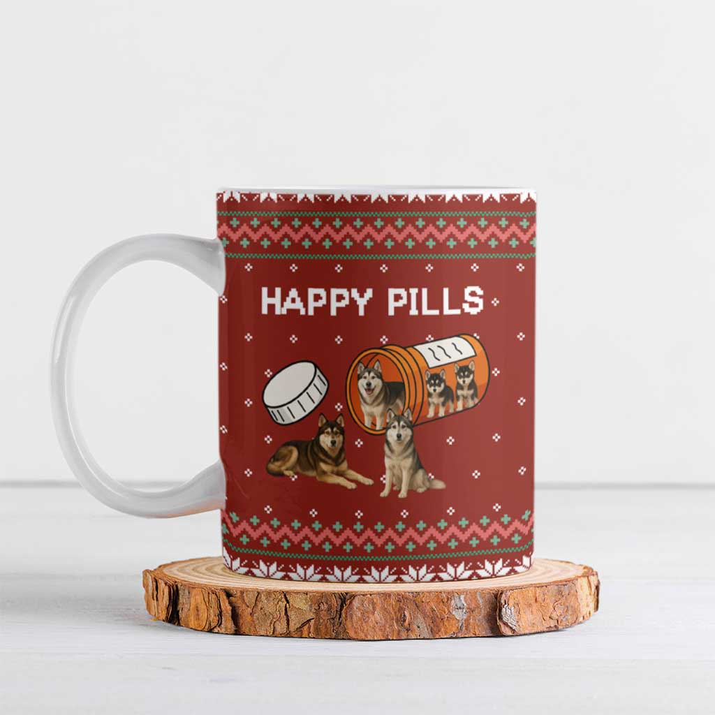 Merry Christmas Siberian Husky Dog Happy Pills Ceramic Mug Husky Dogs in Pill Bottle and Red Snowflake - Wonder Print Shop