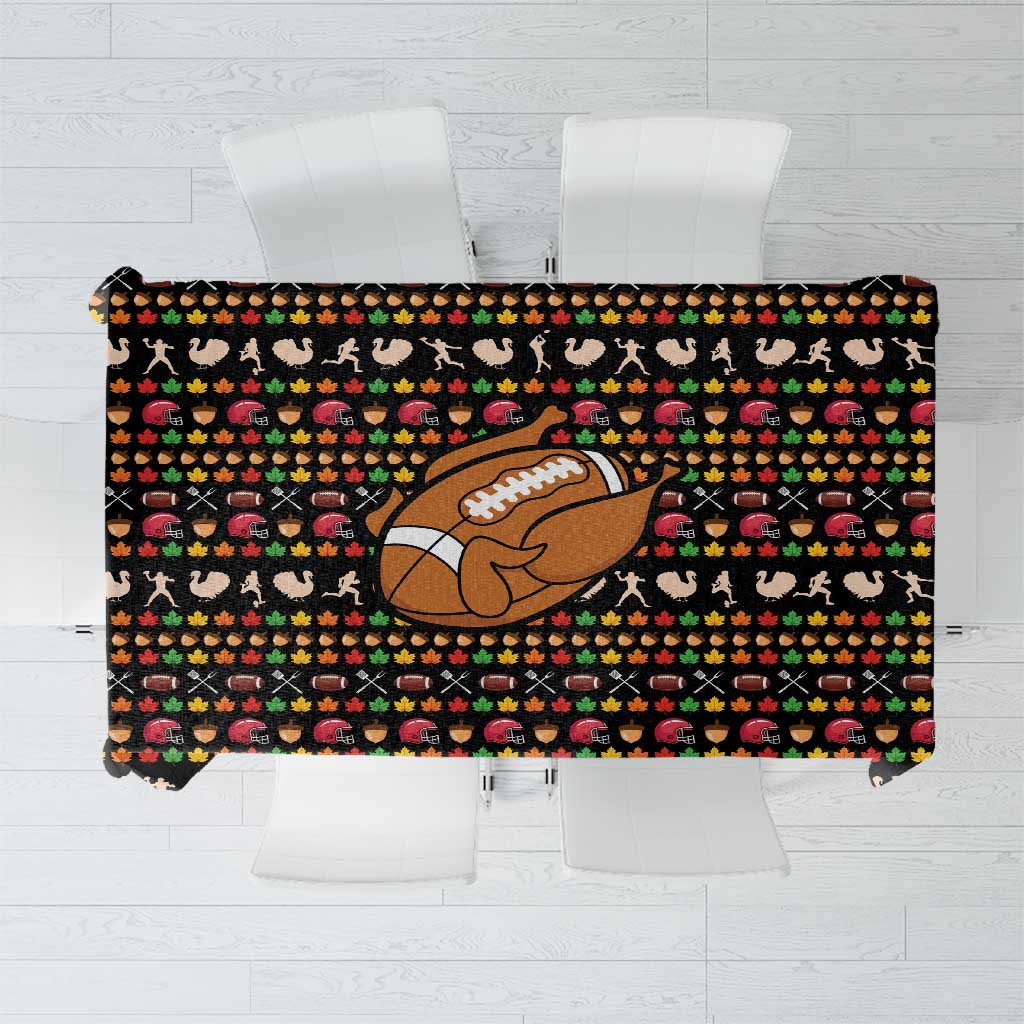 Merry Christmas Turkey Football Tablecloth Fall Leaves Pattern for Game Day Fans - Wonder Print Shop