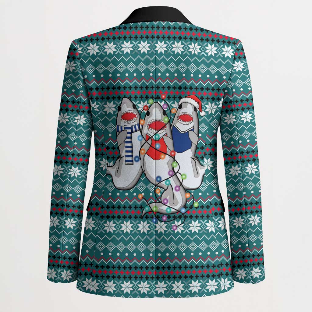 Funny Shark Christmas Blazer Xmas Holiday Patterns - Wonder Print Shop