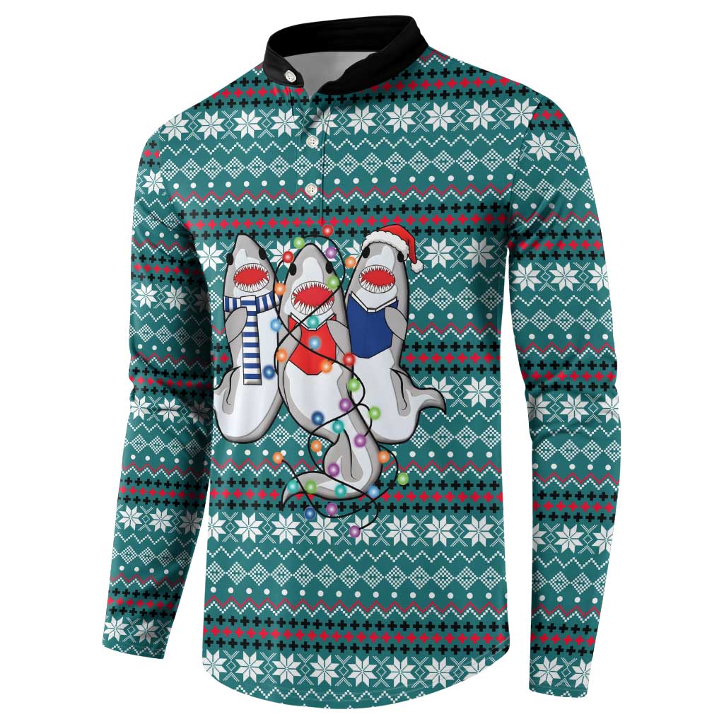 Funny Shark Christmas Button Sweatshirt Xmas Holiday Patterns - Wonder Print Shop